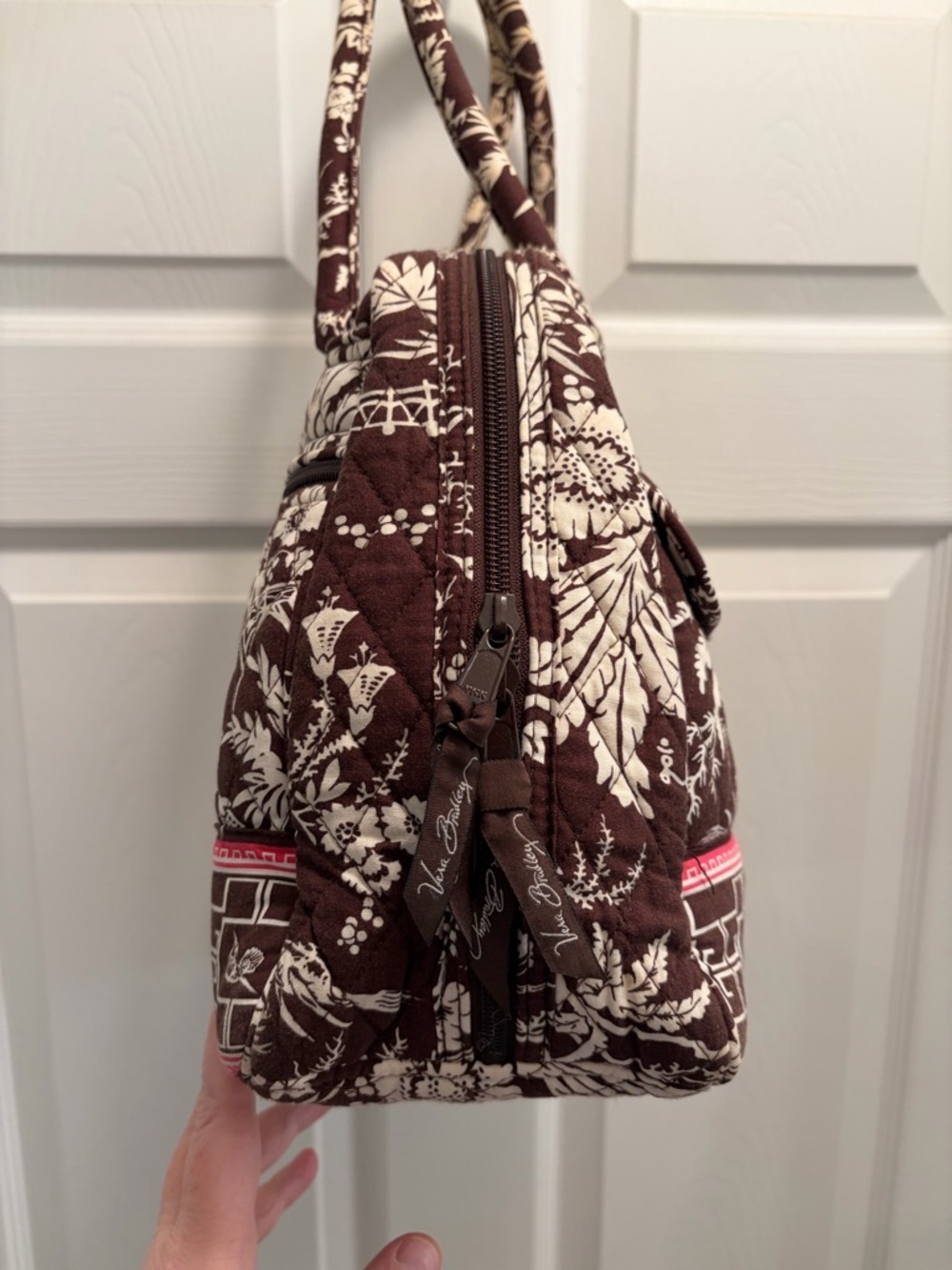 Vera Bradley Quilted Small Duffel Weekender Brown Floral Zip Top - Picture 6 of 10
